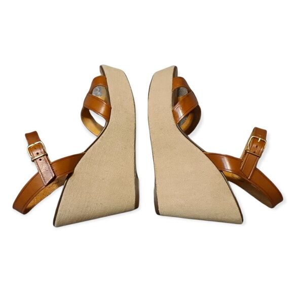 J. Crew Brown Leather Wedge Sandal Size 9 - Picture 7 of 11
